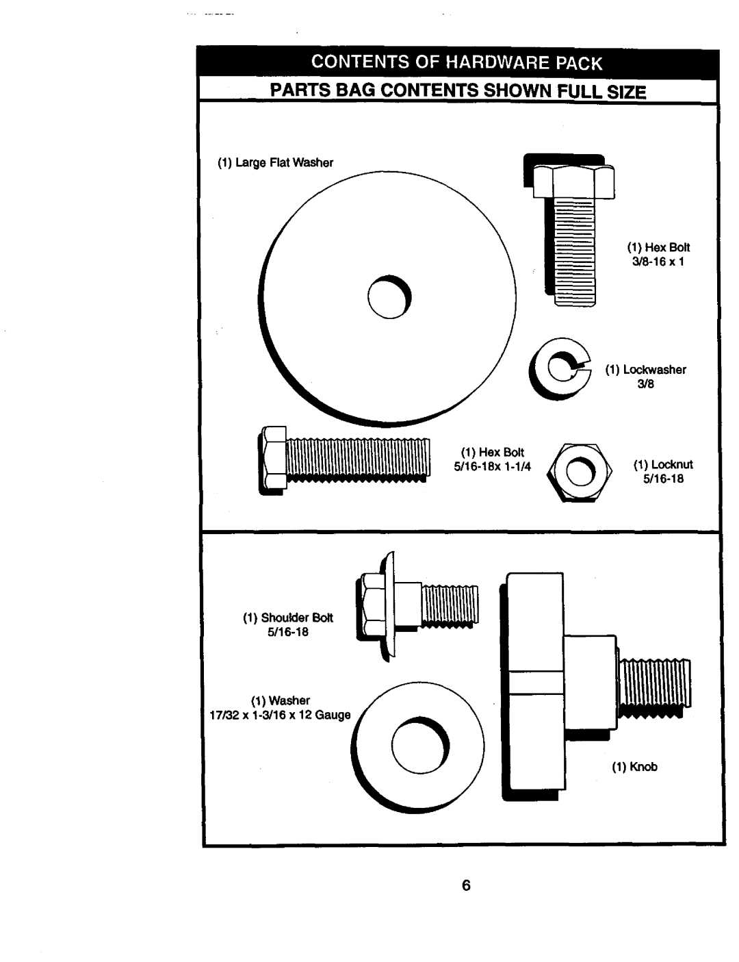 Craftsman 917.270814 owner manual Parts BAG Contents Shown Full Size 