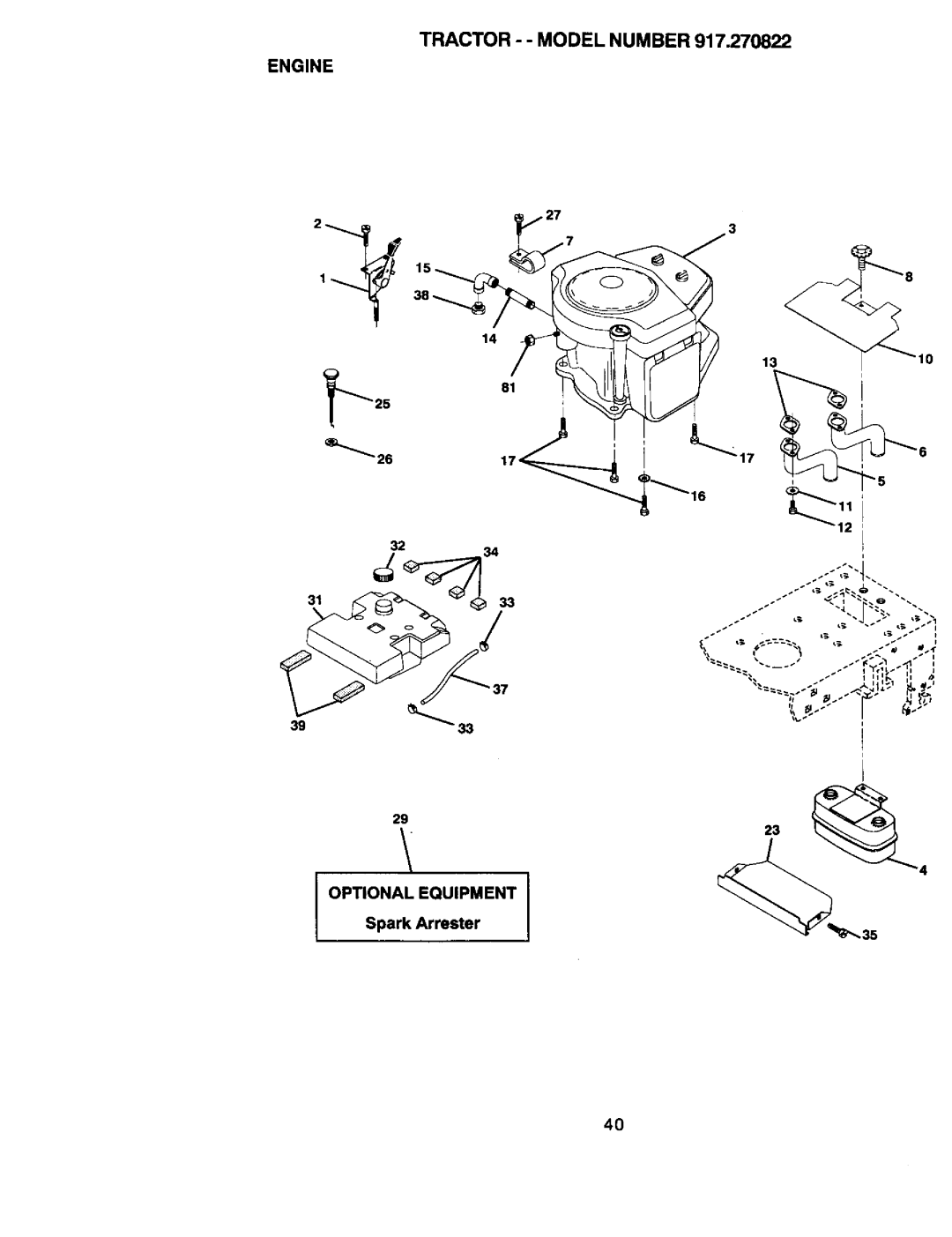 Craftsman 917.270822 owner manual Engine, Optional Equipment, Spark Arrester 