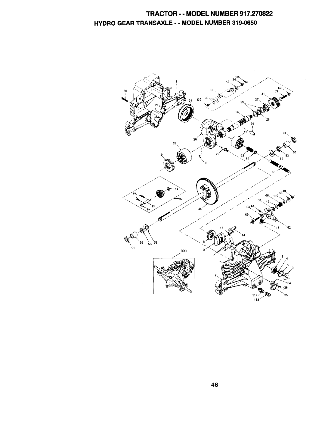 Craftsman 917.270822 owner manual Tractor - Model Number Hydro Gear Transaxle - Model Number 