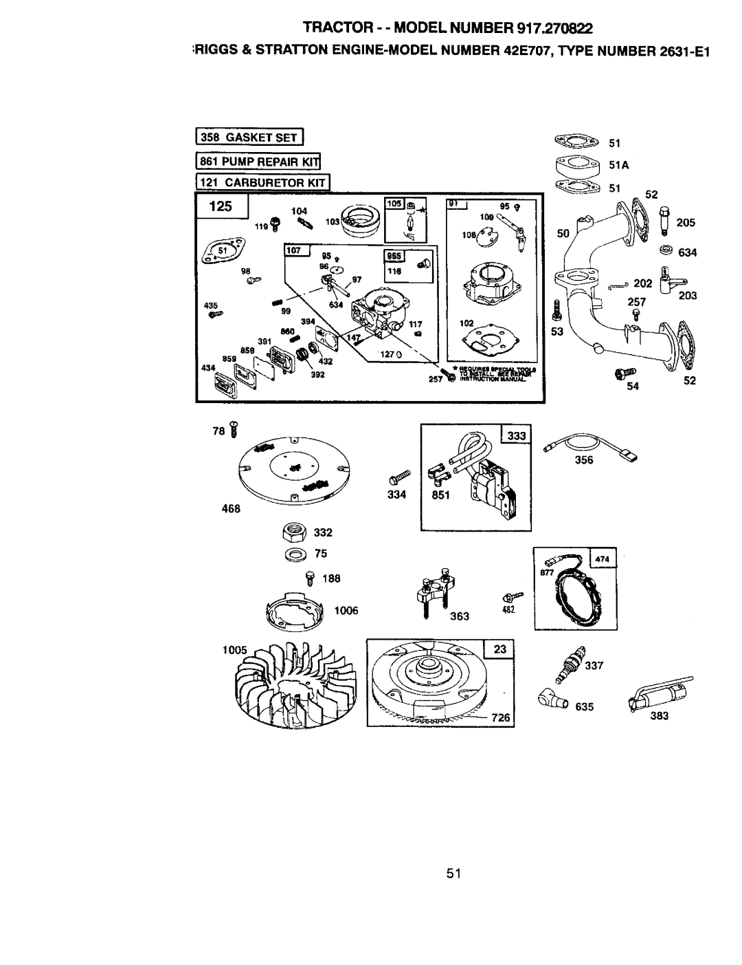 Craftsman 917.270822 owner manual 1358, 1861, 1121, 51A, 205, 634, 334 468, 188 1006 337 383 