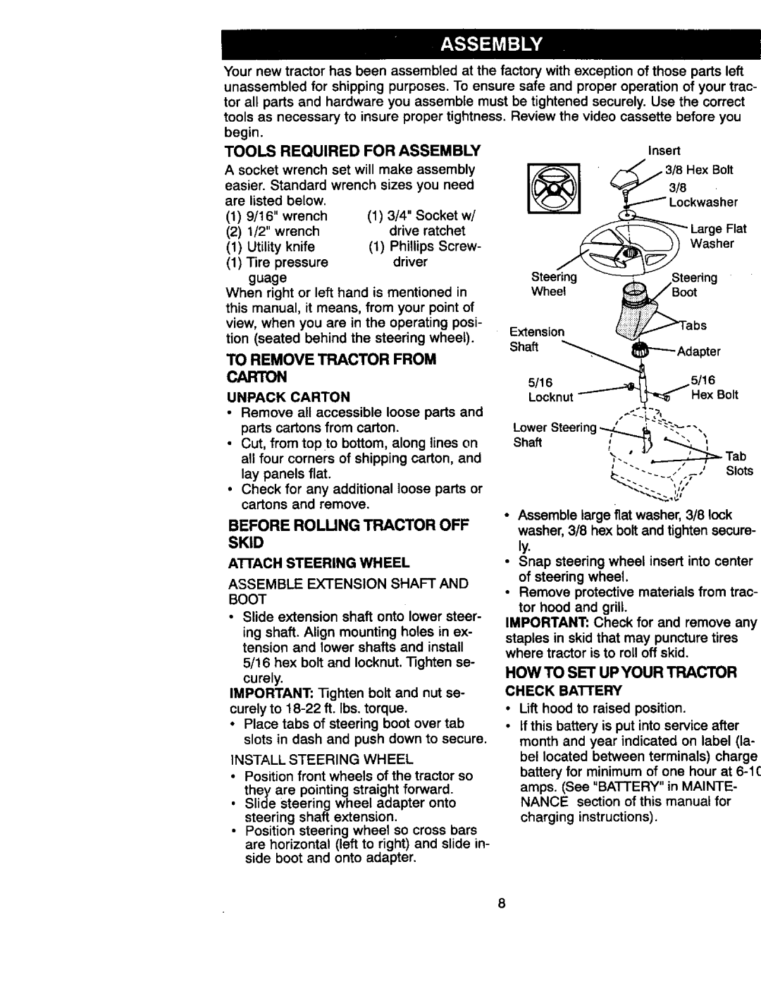 Craftsman 917.270822 owner manual Before Rolung Tractor OFF Skid, Howto SET Upyour Tractor, Tools Required For Assembly 