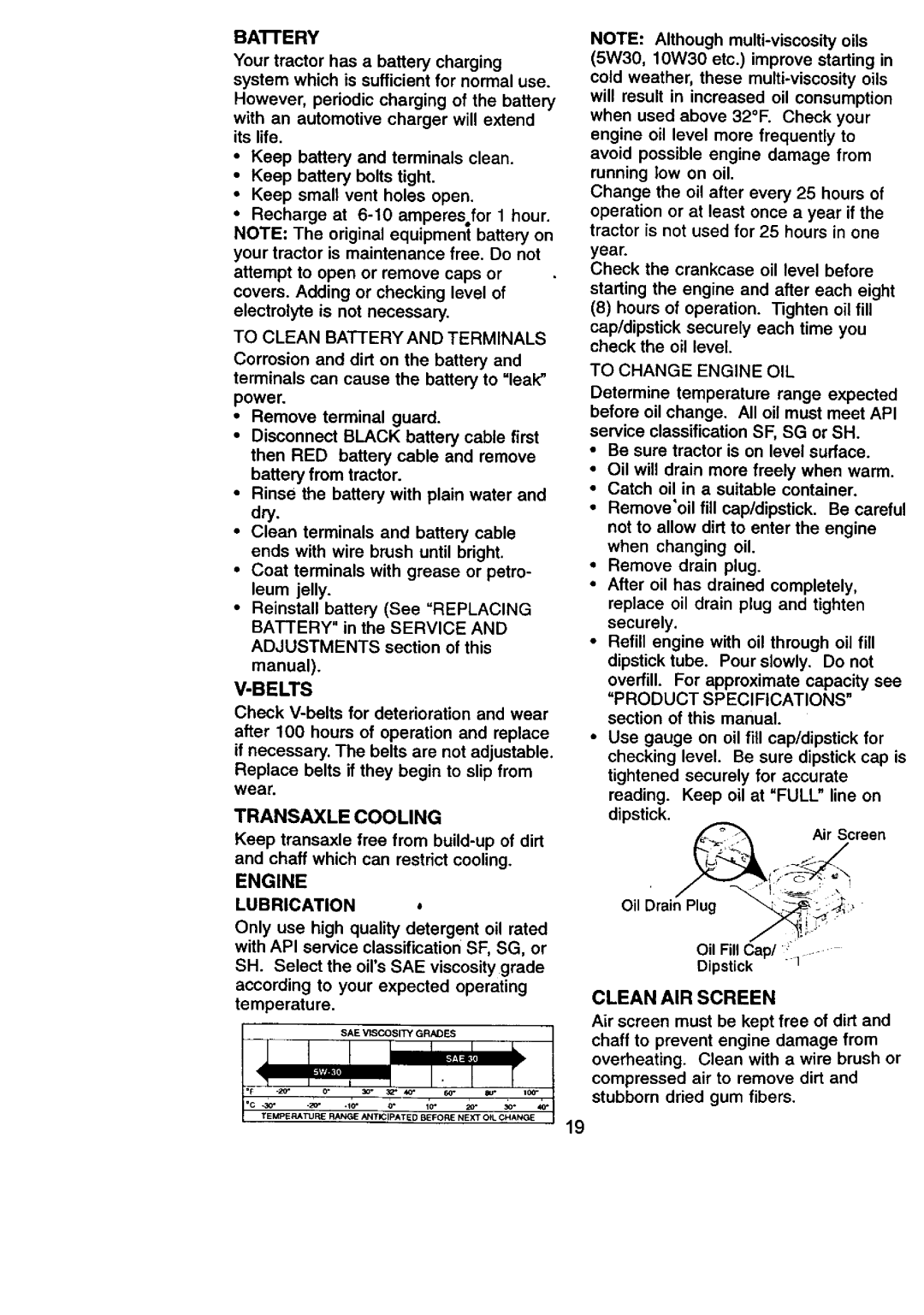 Craftsman 917.270831 owner manual Belts, Transaxle Cooling, Engine 