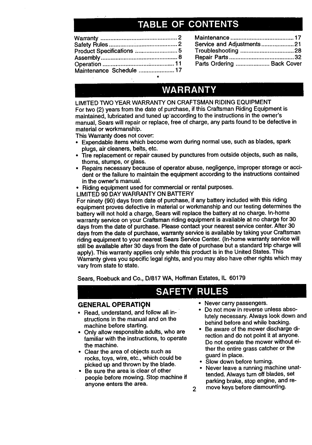 Craftsman 917.270831 owner manual General OPERATleN 