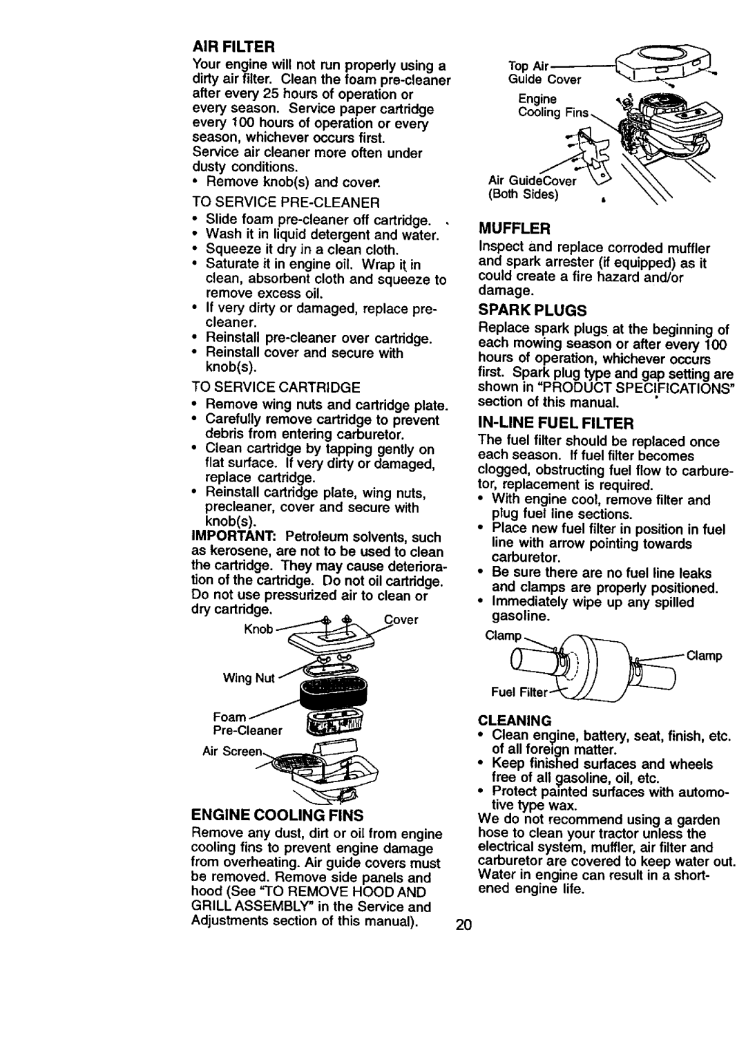 Craftsman 917.270831 owner manual Muffler, Spark Plugs 