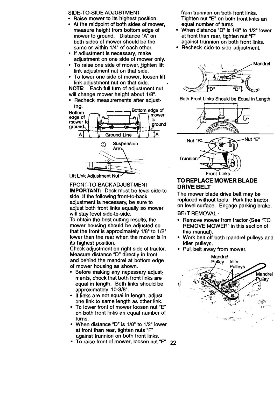 Craftsman 917.270831 To Replace Mower Blade Drive Belt, SIDE-TO-SIDE Adjustment, FRONT-TO-BACK Adjustment, Belt Removal 