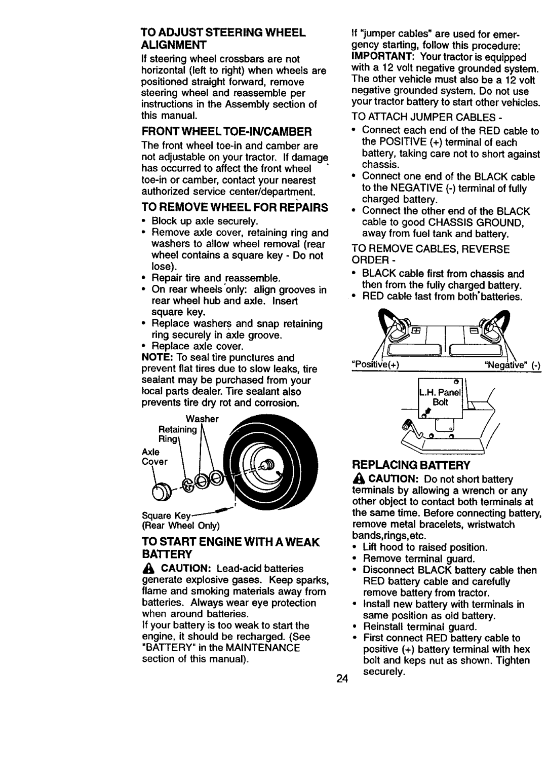 Craftsman 917.270831 owner manual To Adjust Steering Wheel Alignment, Front Wheel TOE-IN/CAMBER 