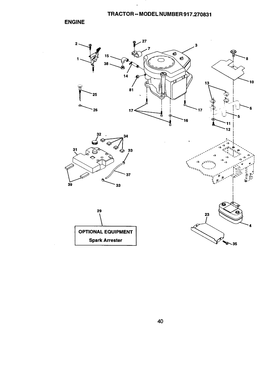 Craftsman 917.270831 owner manual Tractor Model Number Engine, Optional Equipment 