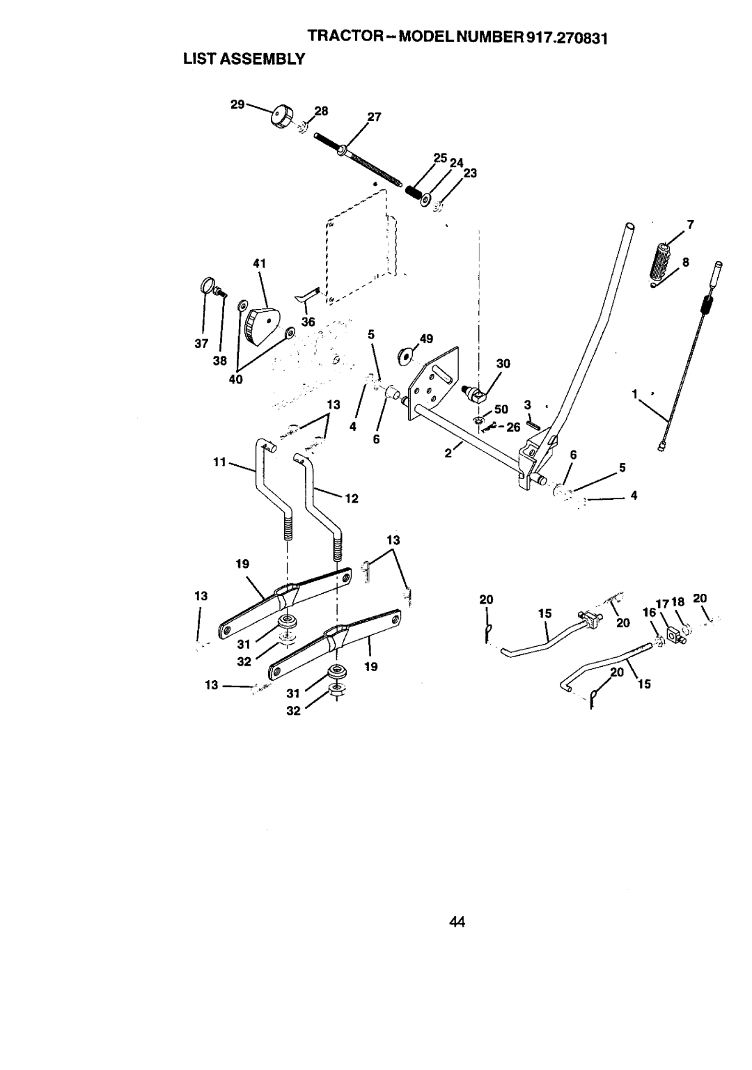 Craftsman 917.270831 owner manual 171e20, Tractor Model Number List Assembly 