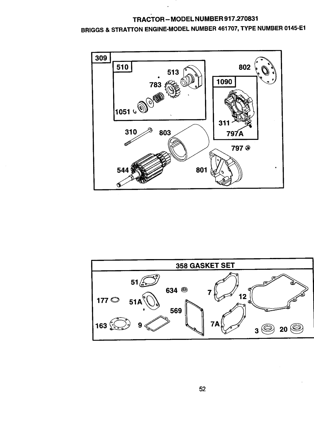 Craftsman 917.270831 owner manual @ 20@, Gasket SET 