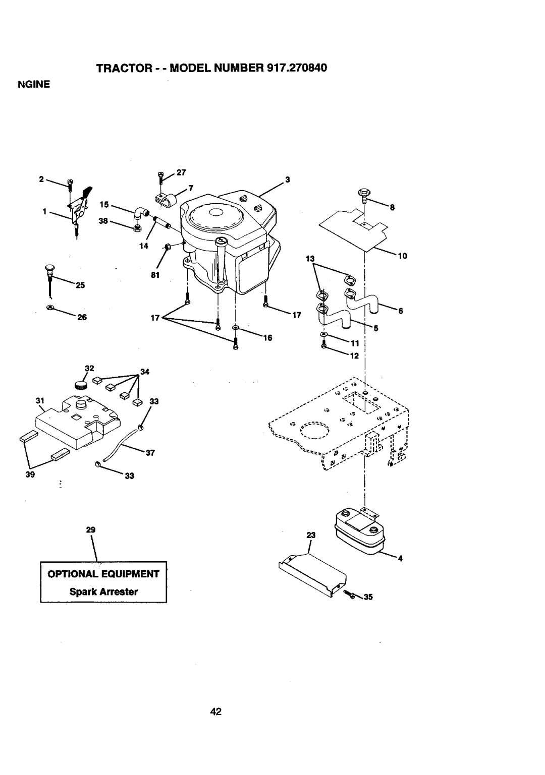 Craftsman 917.27084 manual Ngine, Optional Equipment, Spark Arrester 