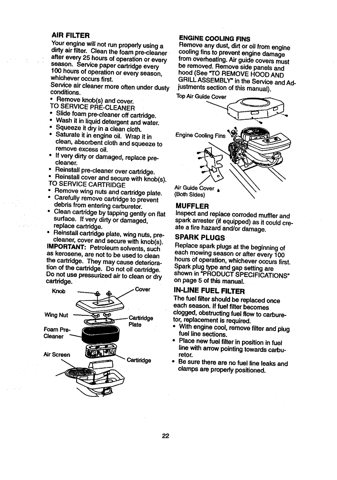 Craftsman 917.27084 manual Air Filter 