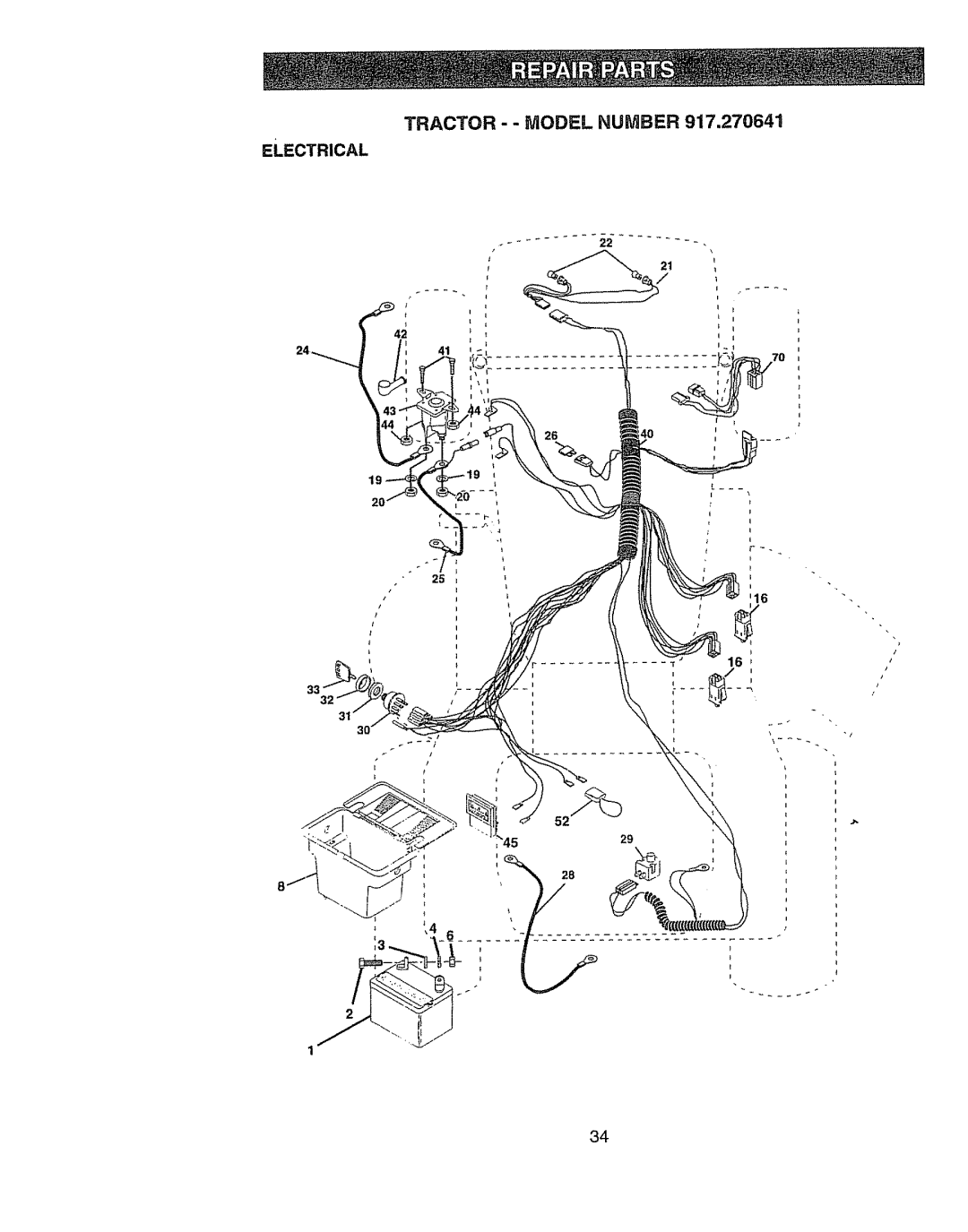 Craftsman 917270841 owner manual TRACTOR- Model Number, Electrical 