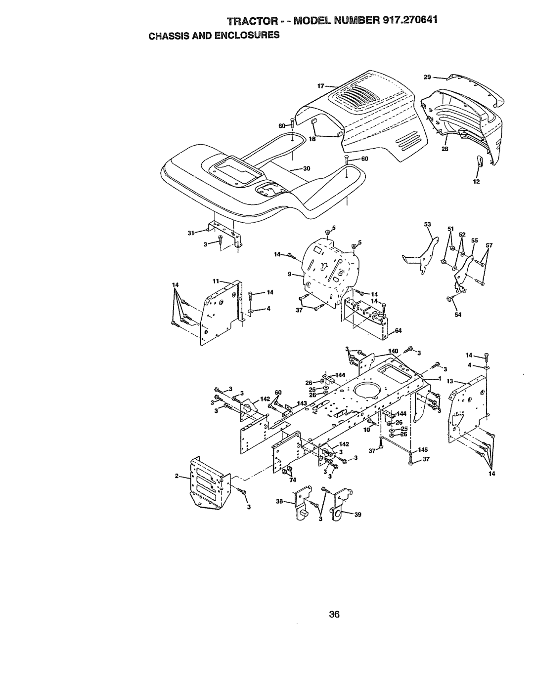 Craftsman 917270841 owner manual Tractor - Model Number Chassis and Enclosures 