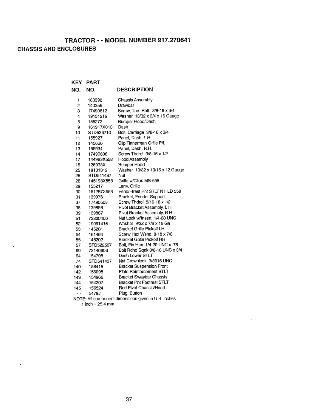 Craftsman 917270841 owner manual KEY Part Description 