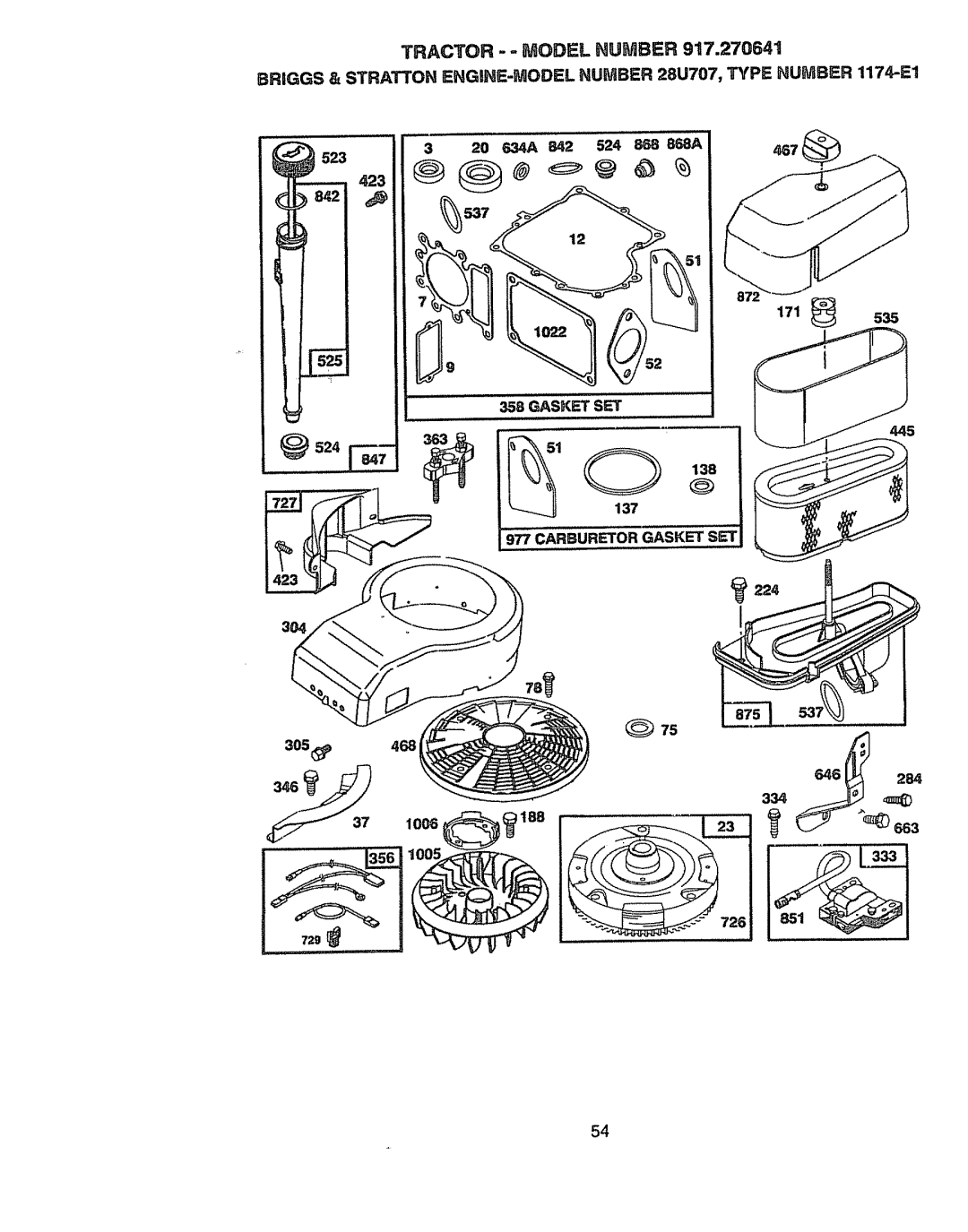 Craftsman 917270841 owner manual 20 634A 842 524 868 868A 523, 171535, Gasket SET, CARBURE-IORGASKET s-r 