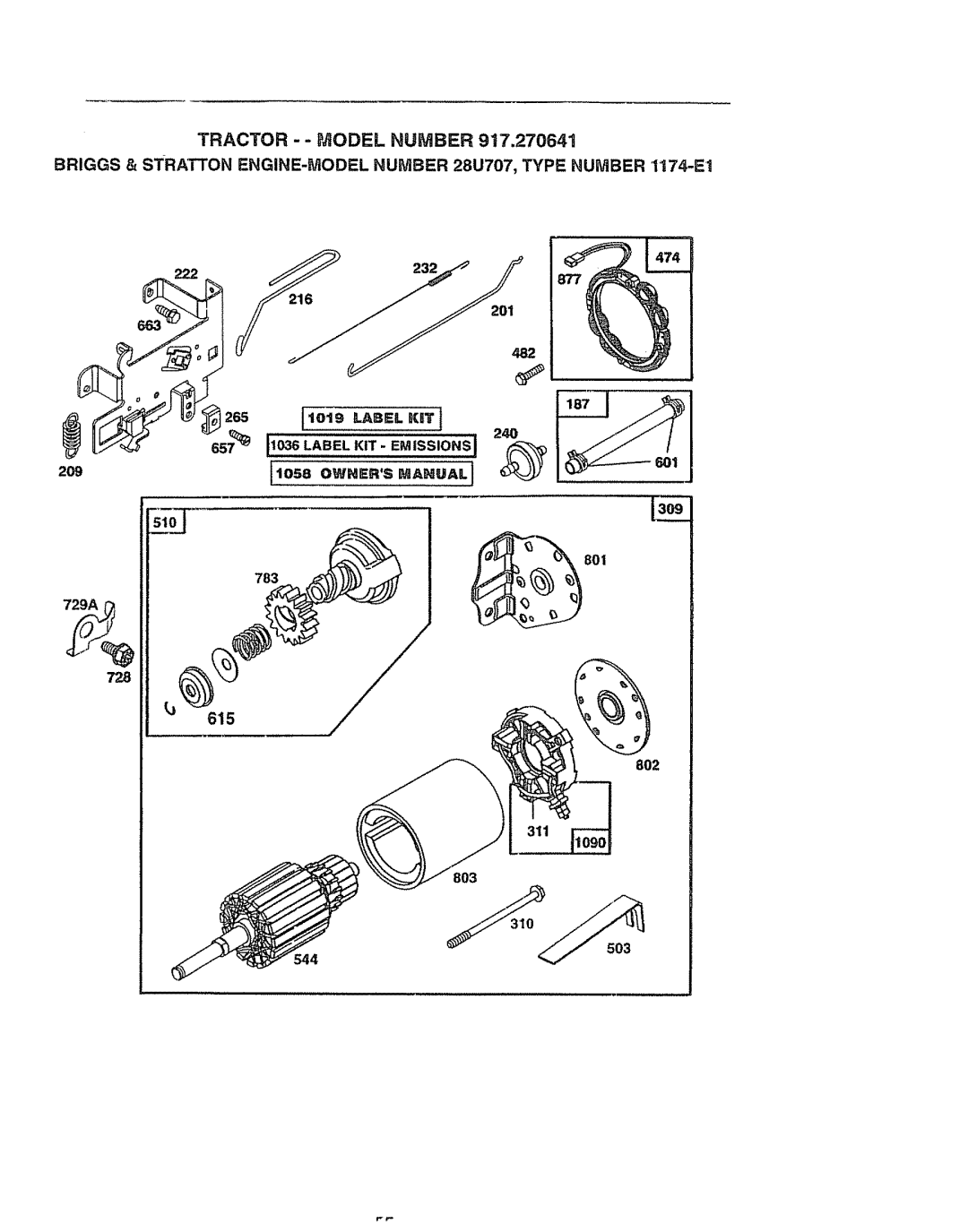 Craftsman 917270841 owner manual Tractor - Model Humber, 482, 209 783 801 728 615 802, 503 