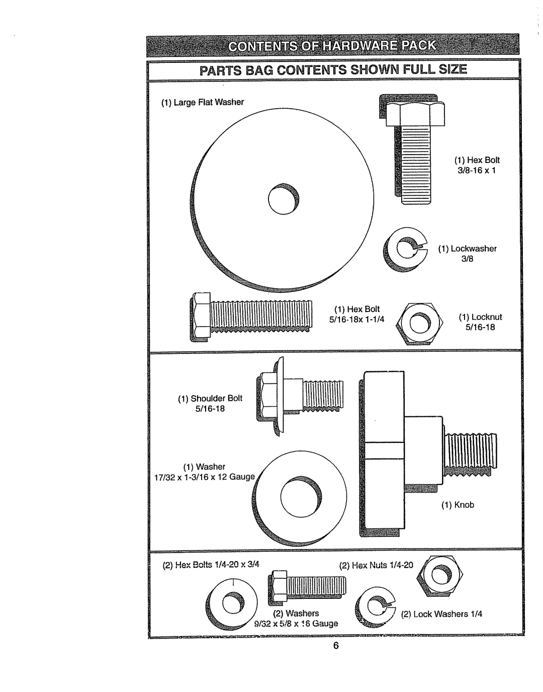 Craftsman 917270841 owner manual 1Large Fiat Washer 1 Hex Bolt 5/16-18× 1-1/4 