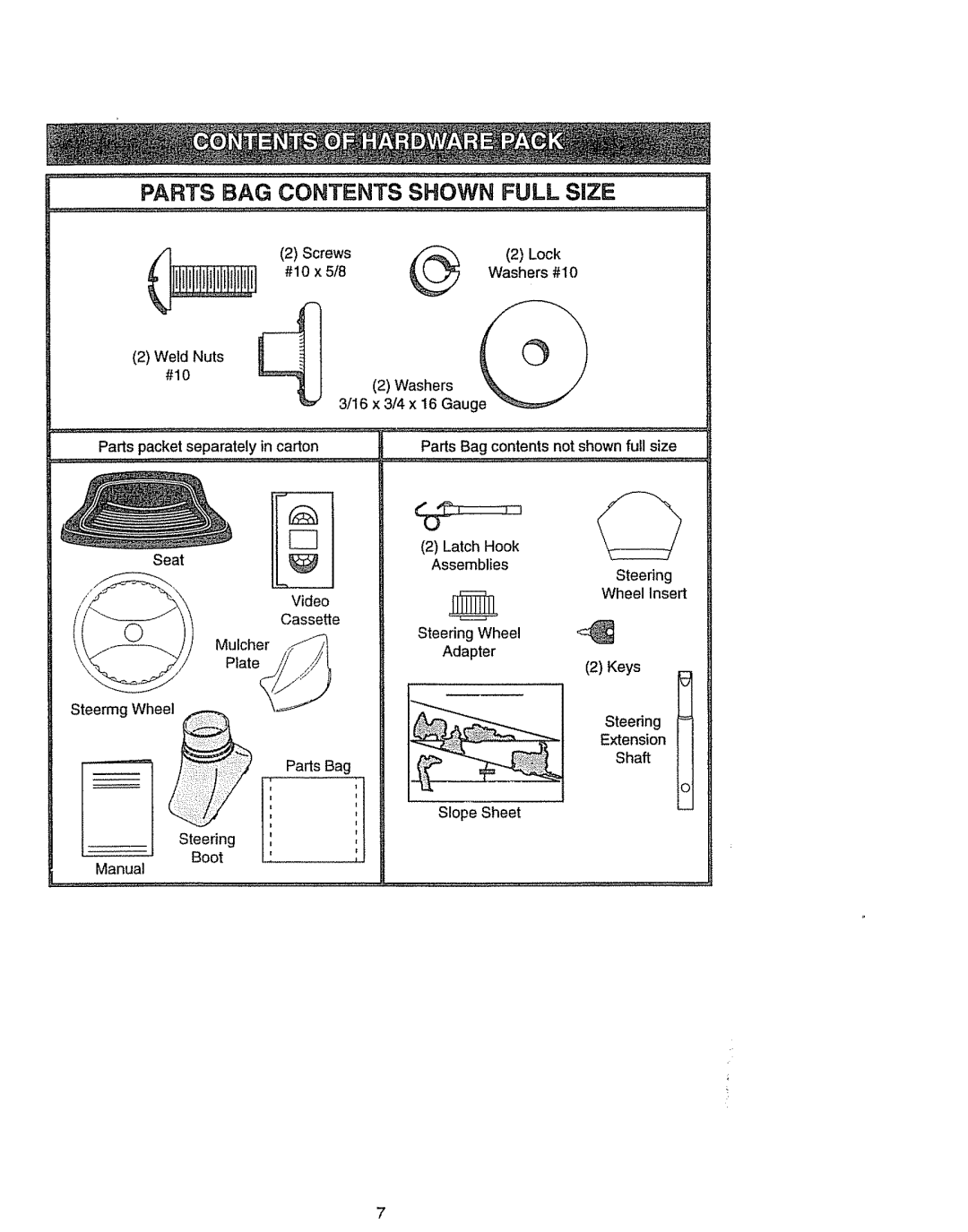 Craftsman 917270841 owner manual PARTS BAG CONTENTS SHOWN FULL SiZE, L_._ 