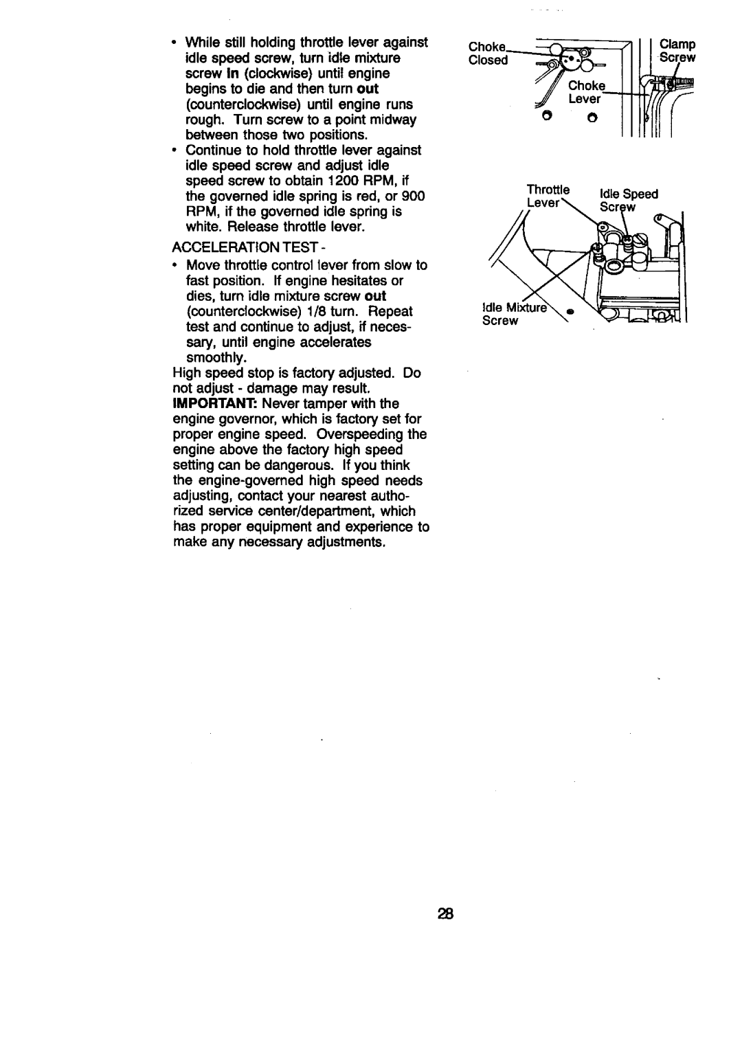 Craftsman 917.27086 manual Acceleration Test 