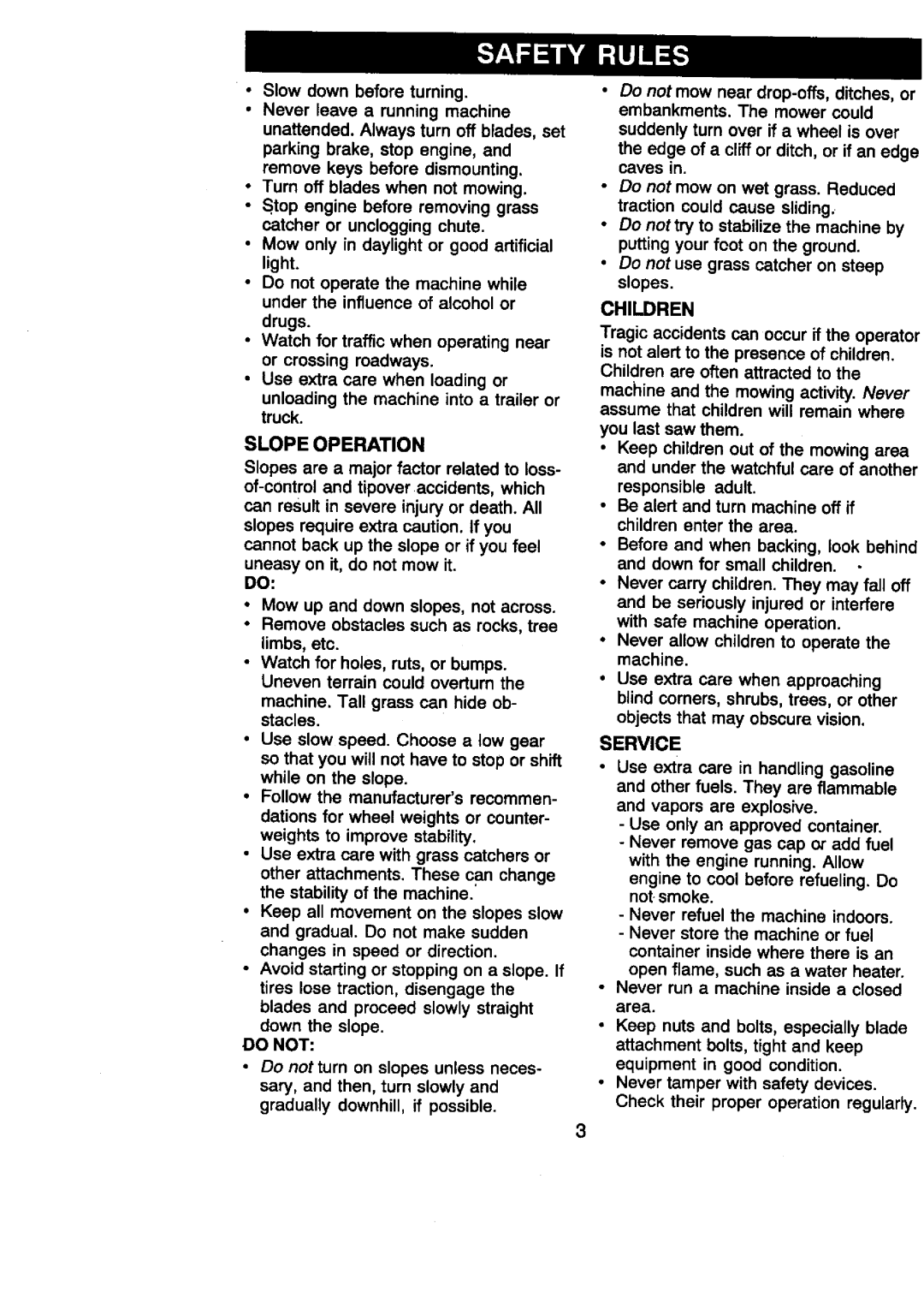 Craftsman 917.27086 manual Children, Service, Slope Operation 