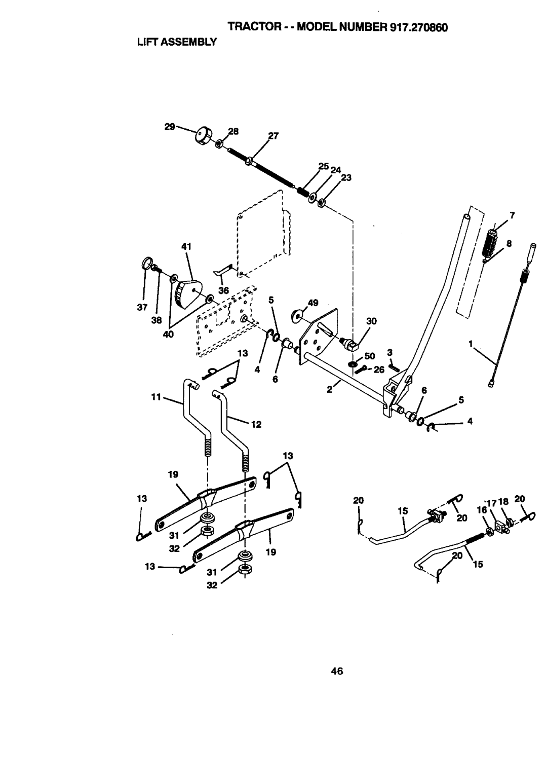 Craftsman 917.27086 manual Tractor - Model Number Lift Assembly 