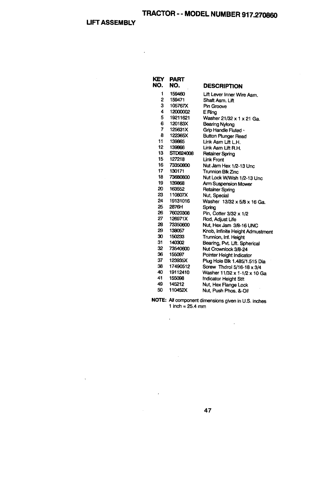 Craftsman 917.27086 manual Tractor - Model Number Liftassembly 