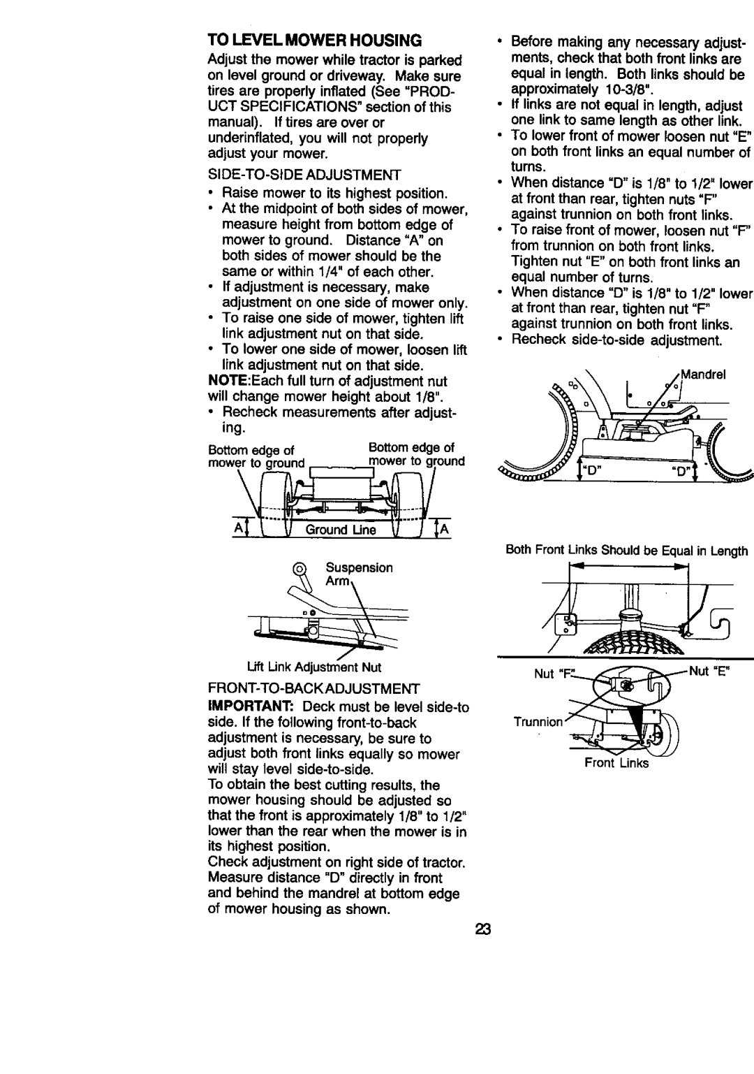 Craftsman 917.27086 manual To Level Mower Housing 
