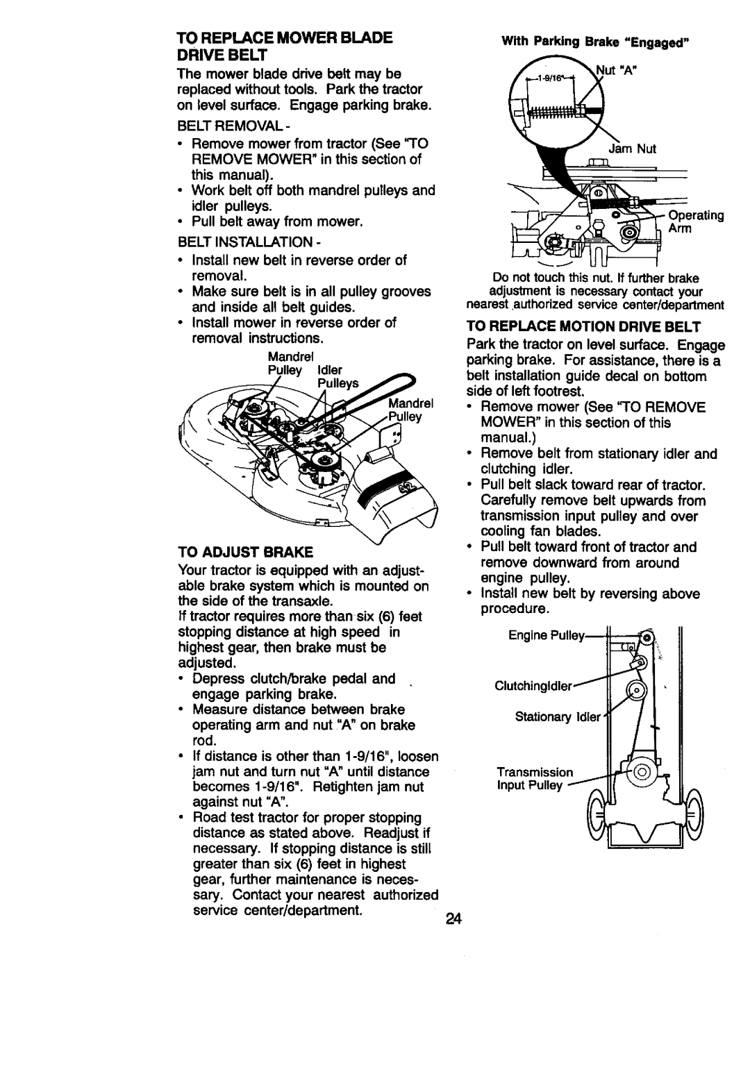 Craftsman 917.27086 manual To Replace Mower Blade Drive Belt 