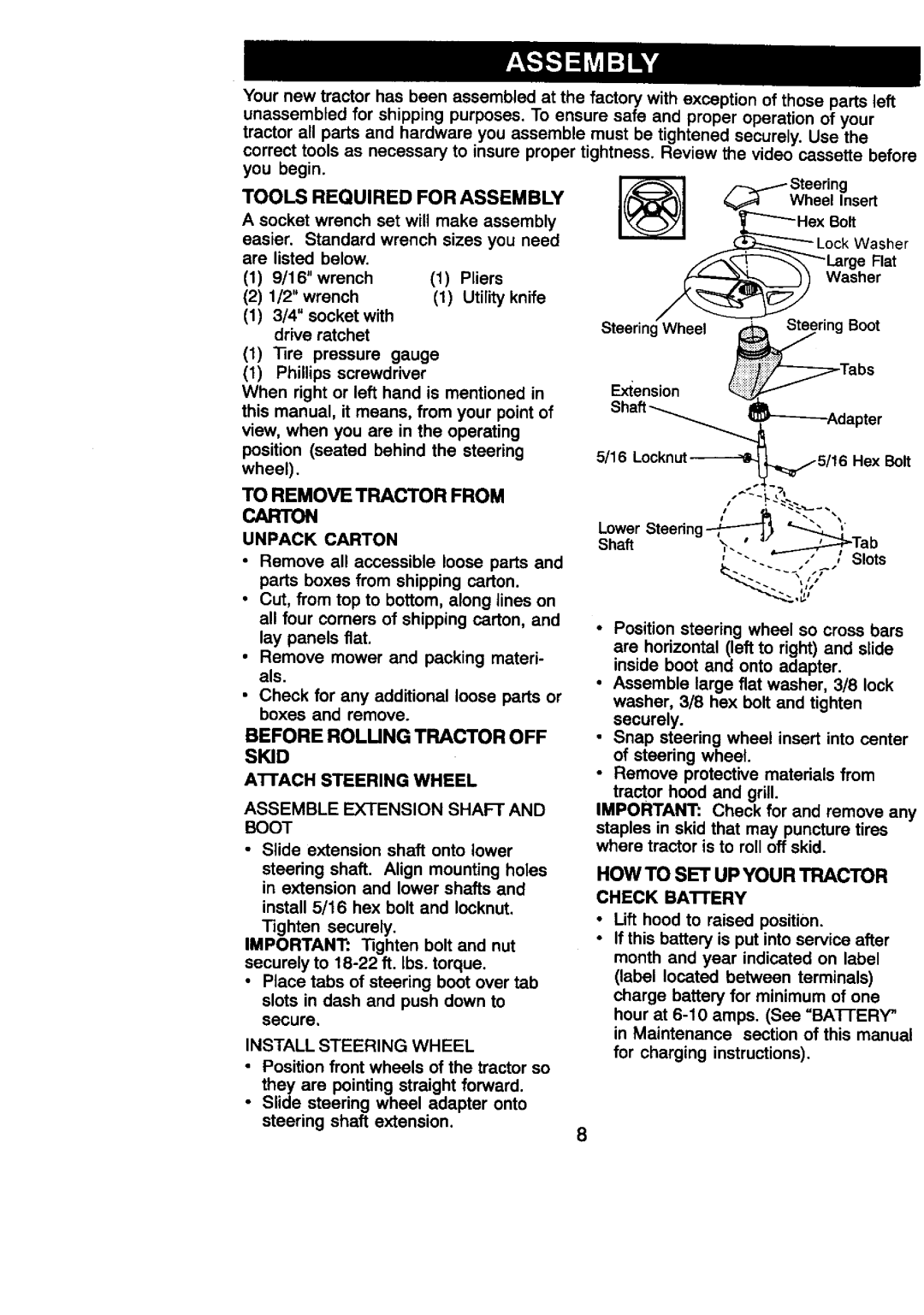 Craftsman 917.27086 manual To Removetractor From Carton 