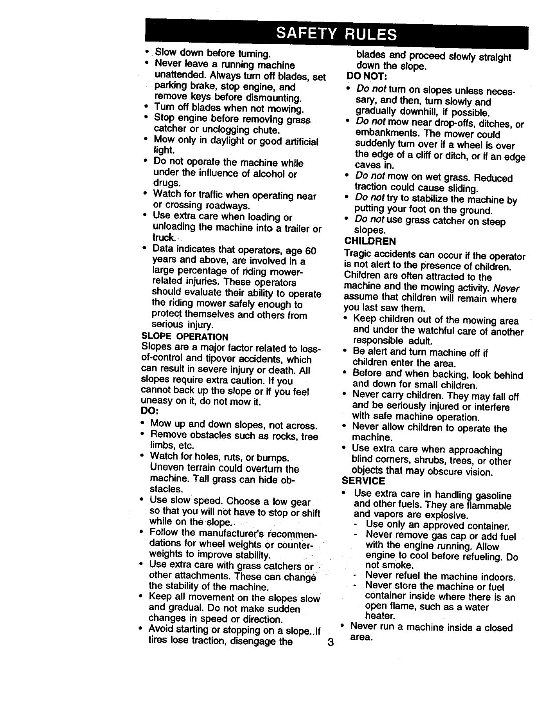 Craftsman 917.270961 manual Slope Operation, Do not, Children, Service 