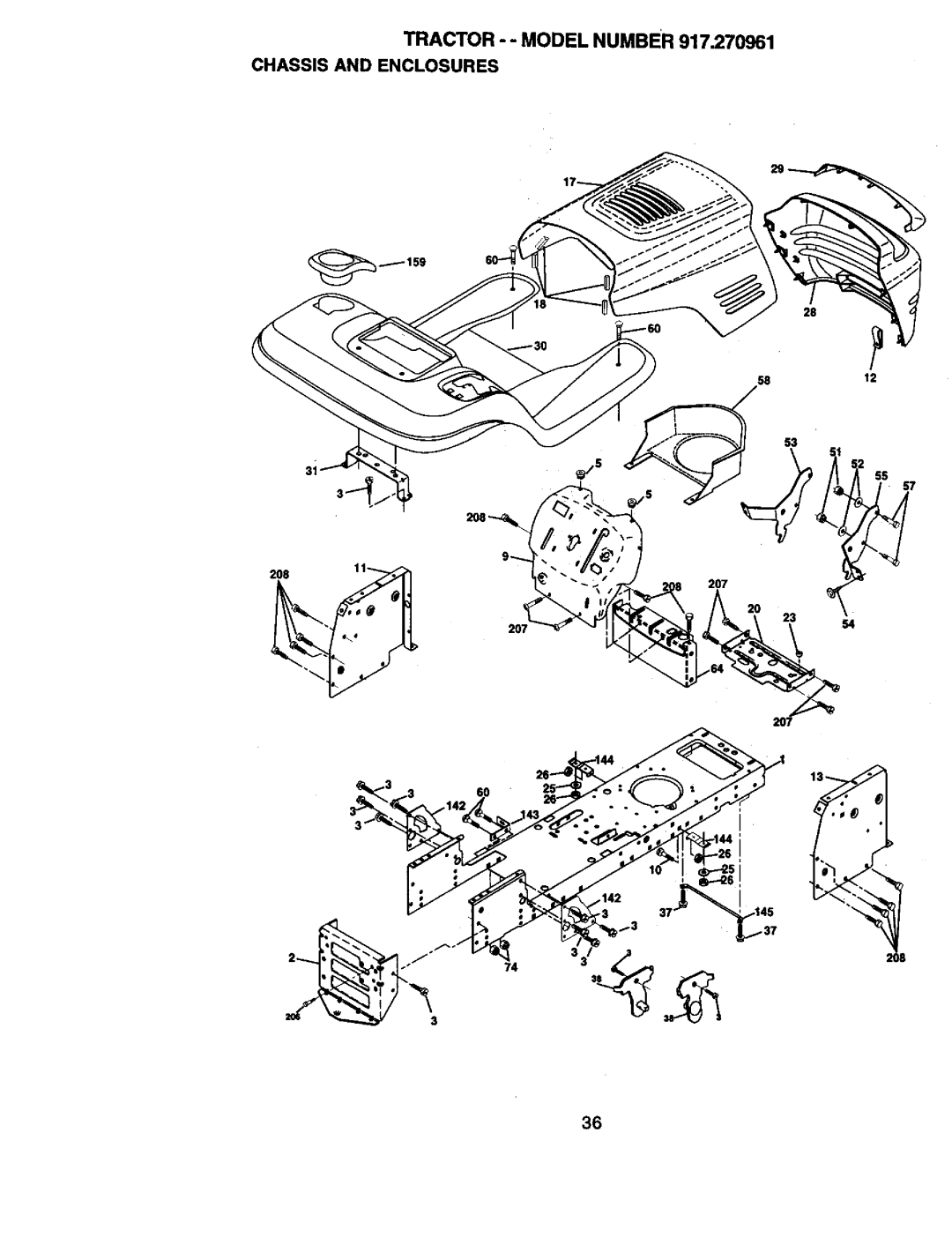 Craftsman 917.270961 manual Tractor - Model Number Chassis and Enclosures 