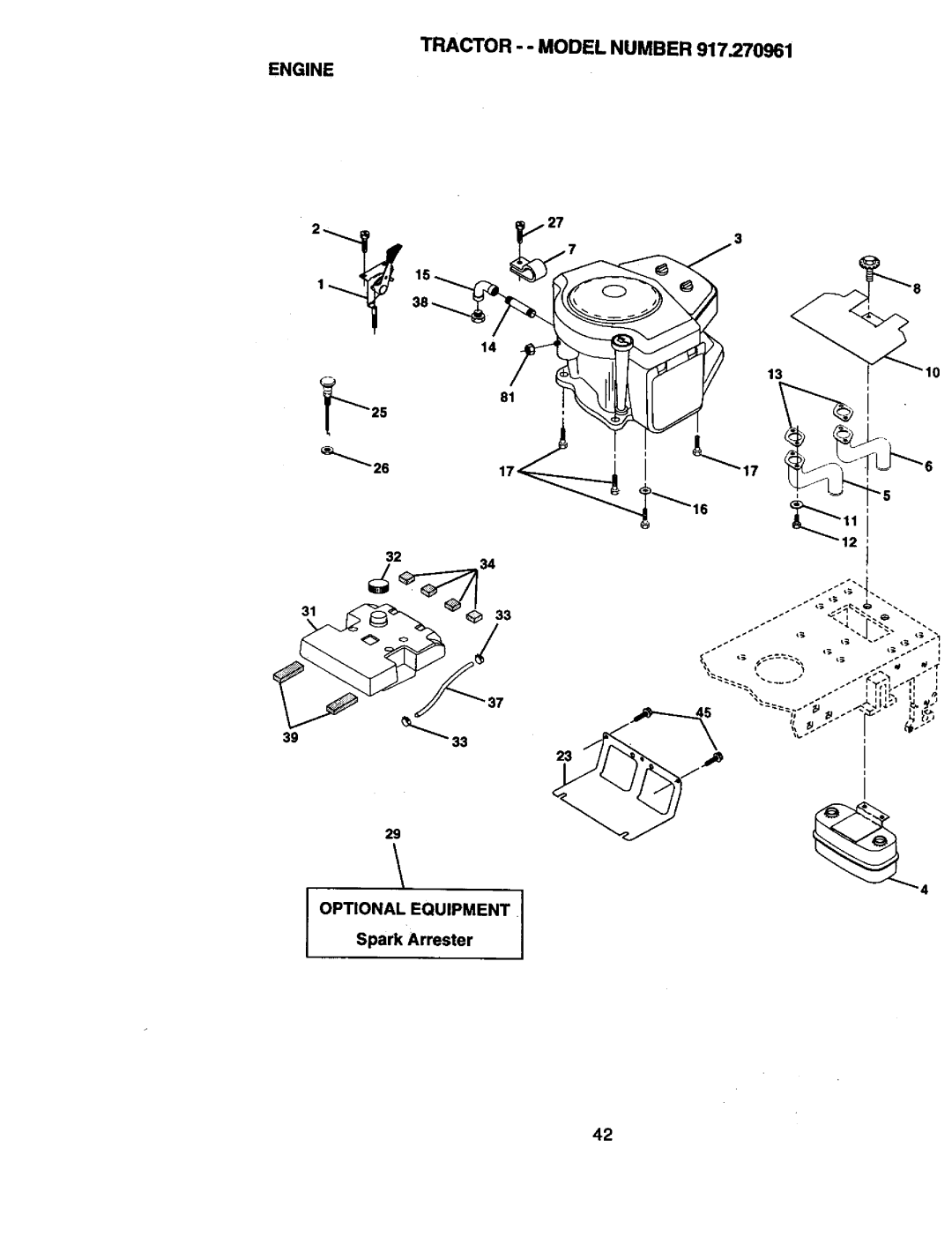 Craftsman 917.270961 manual Engine, Tractor - Model Number, Optional Equipment 