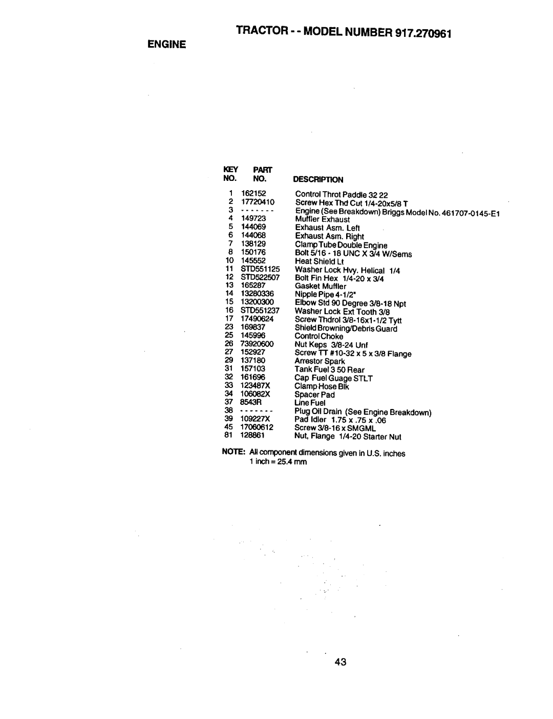 Craftsman 917.270961 manual Engine Part Description 