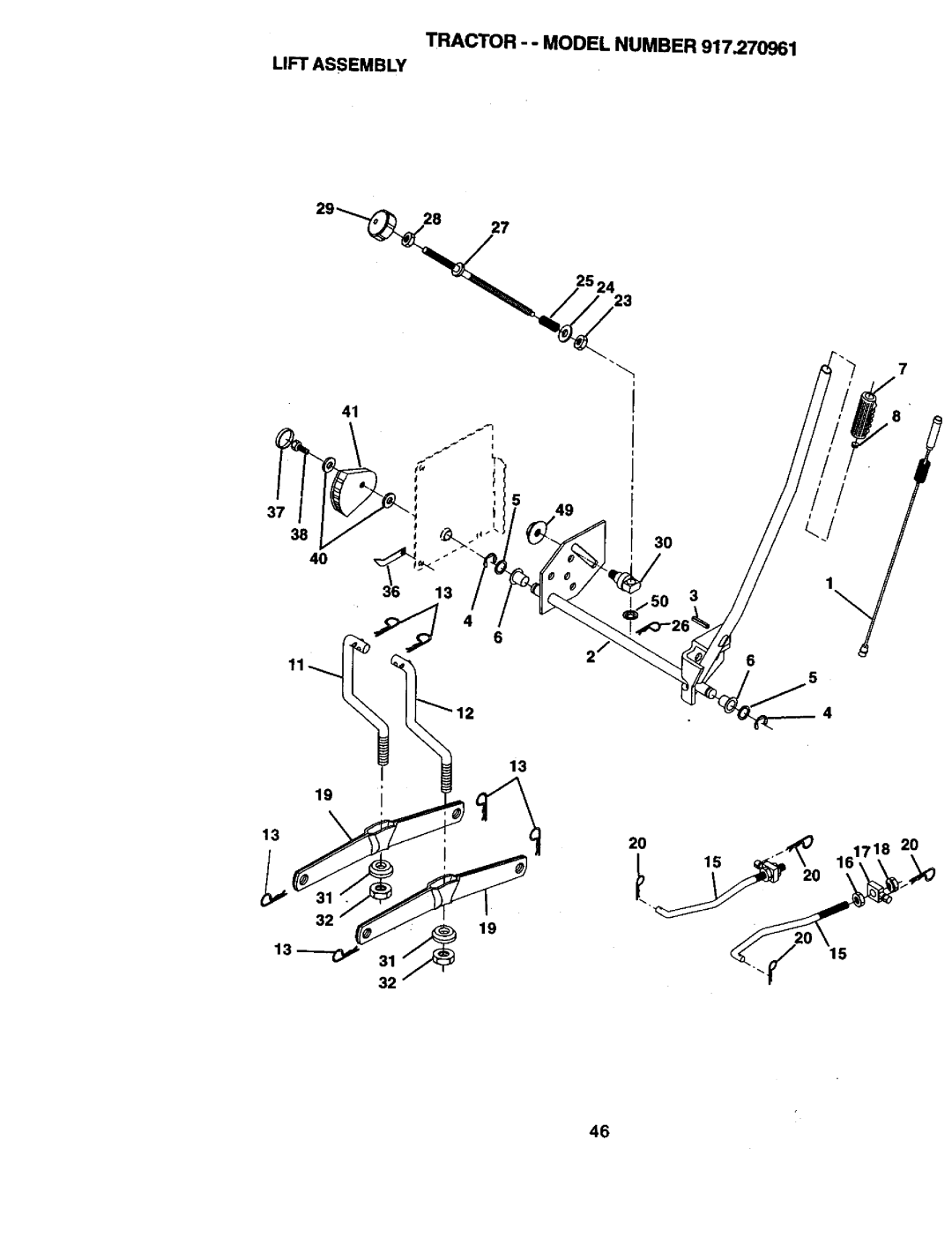 Craftsman 917.270961 manual Tractor - Model Number Liftassembly 