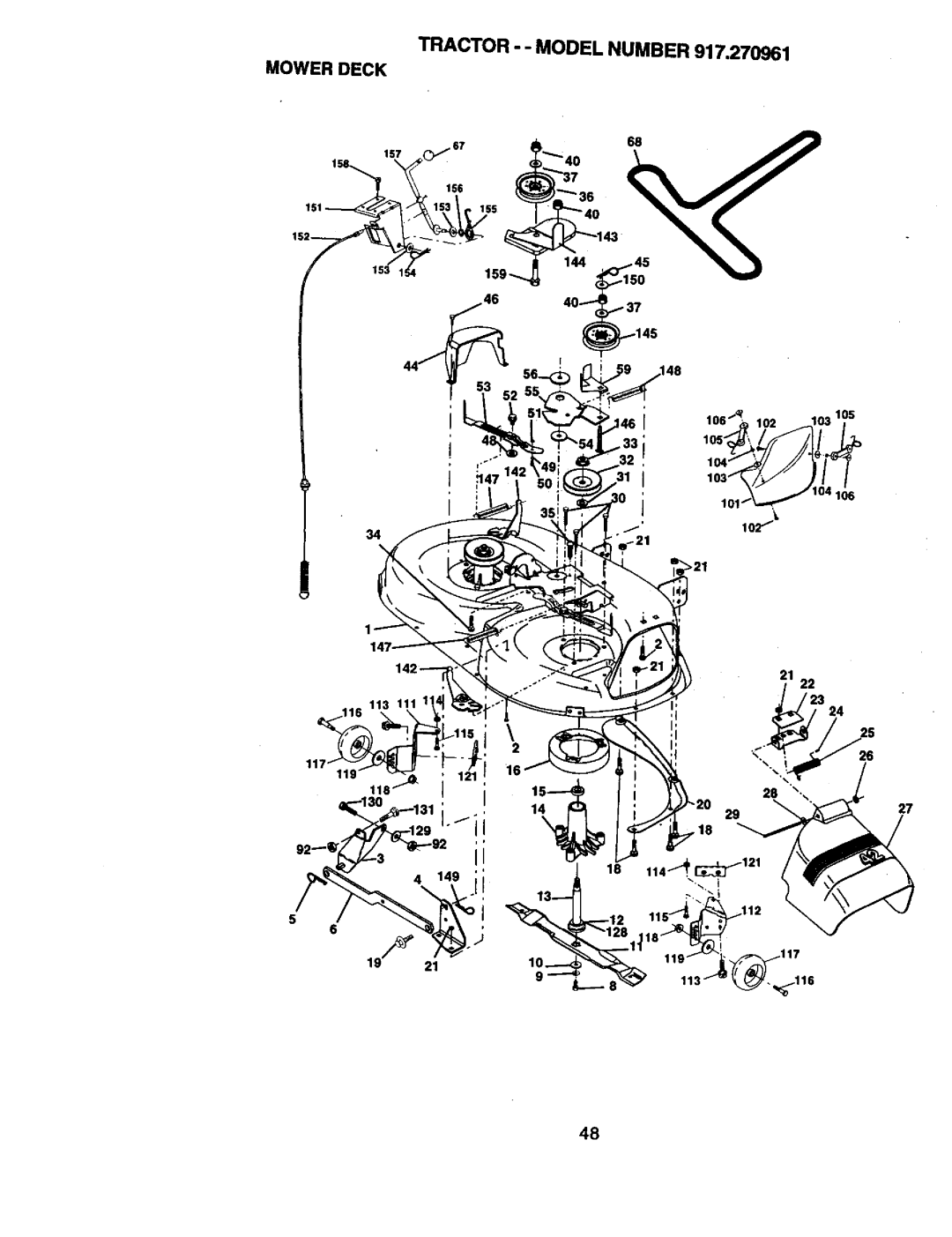 Craftsman 917.270961 manual Mowerdeck, Tractor - Model Number 