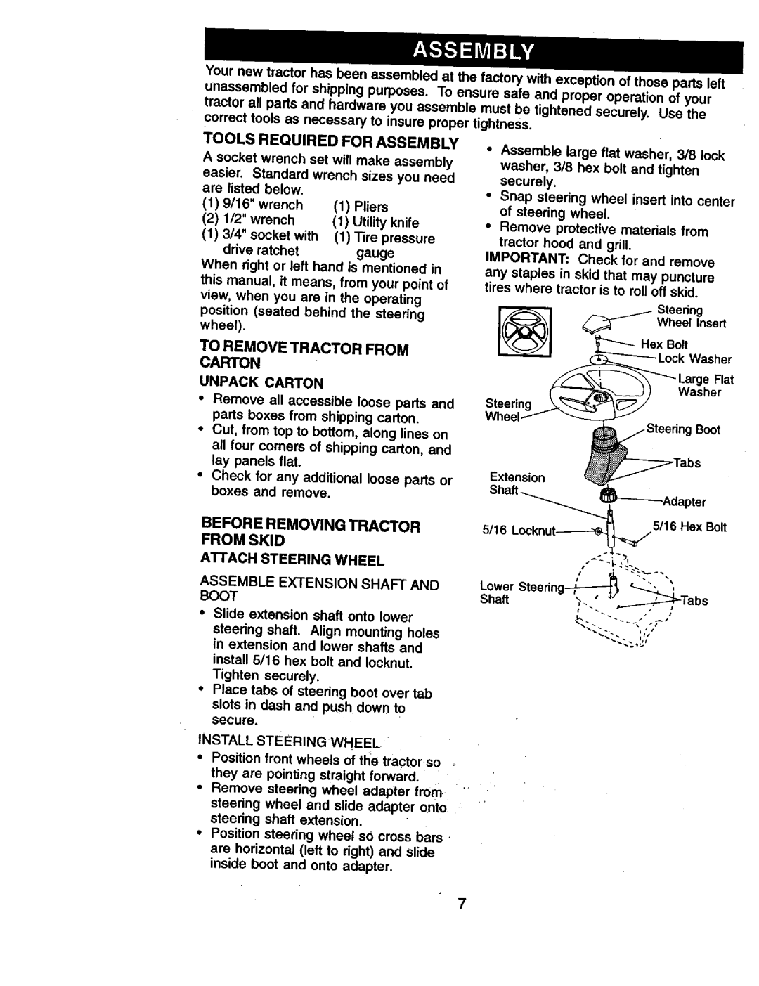 Craftsman 917.270961 manual Before Removing Tractor From Skid, Attach Steering Wheel 