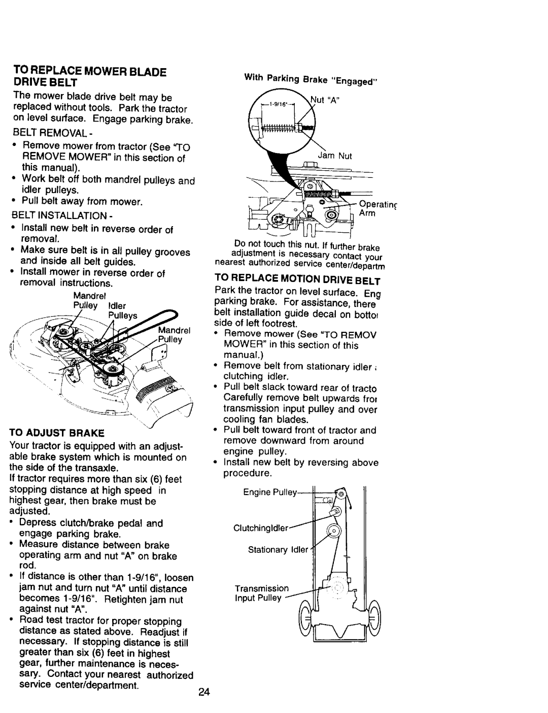 Craftsman 917.270962 To Replace Mower Blade Drive Belt, Belt Removal, To Adjust Brake, Arm, To Replace Motion Drive Belt 