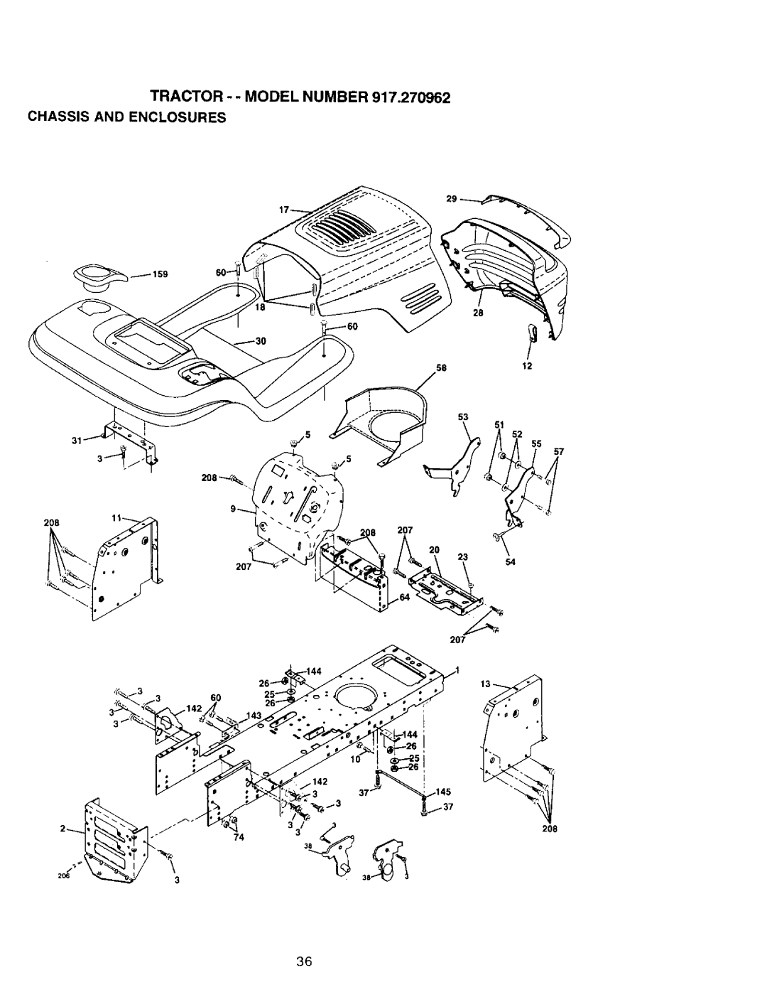 Craftsman 917.270962 owner manual Tractor - Model Number Chassis and Enclosures 