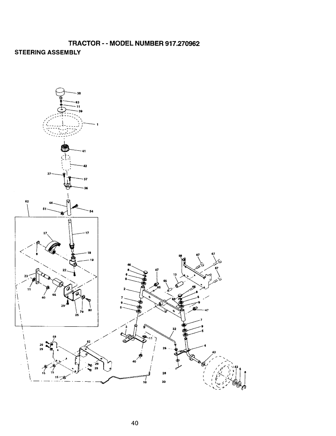 Craftsman 917.270962 owner manual Tractor - Model Number Steering Assembly 