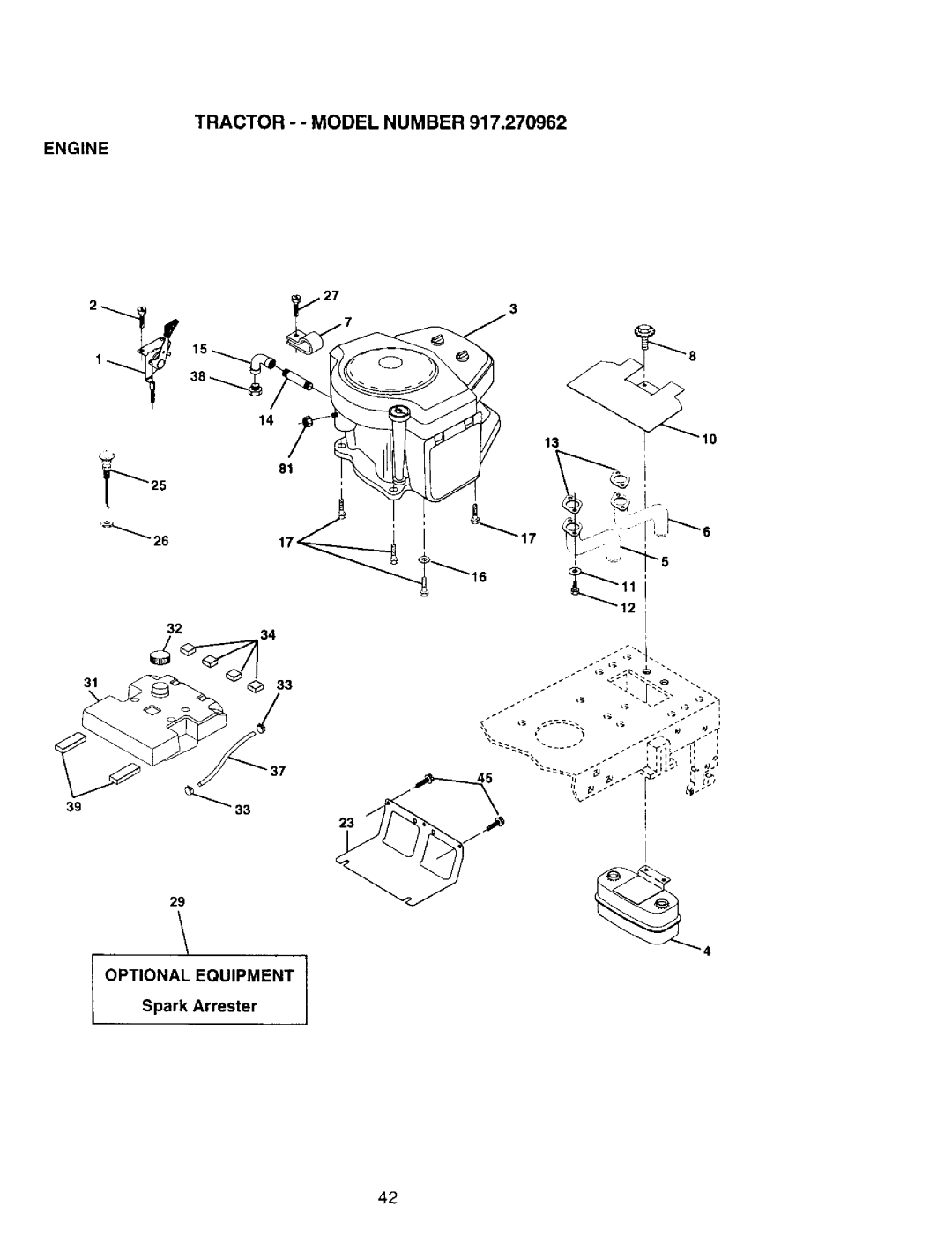 Craftsman 917.270962 owner manual Engine, Optional Equipment, Spark Arrester, 3933 