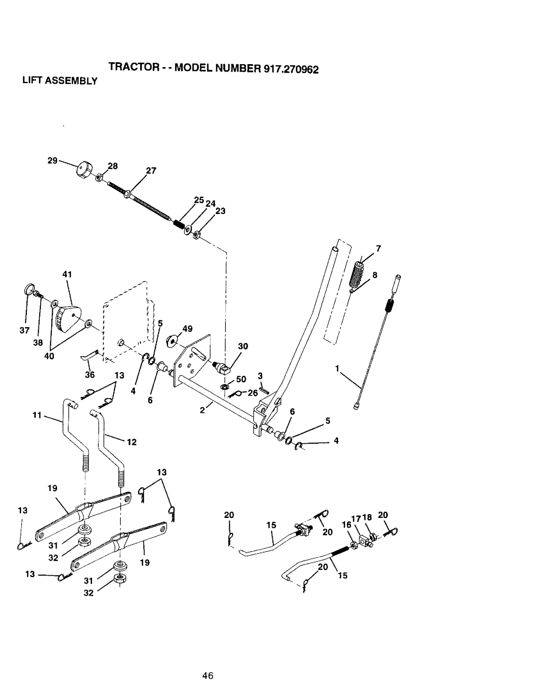 Craftsman 917.270962 owner manual Tractor - Model Number Lift Assembly, 2928 1112 19 j 2O20 