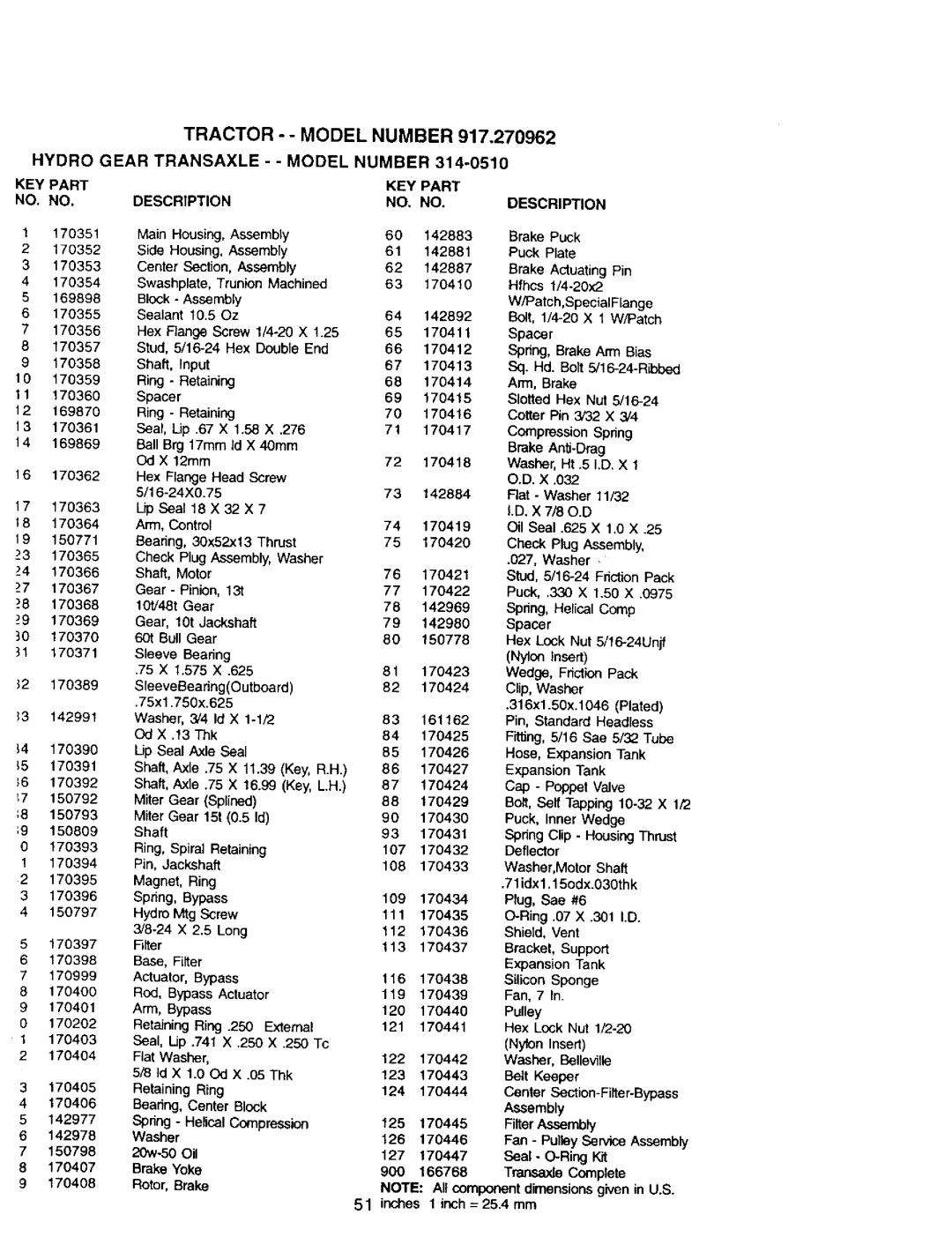 Craftsman 917.270962 owner manual Hydro Gear Transaxle, Model Number 