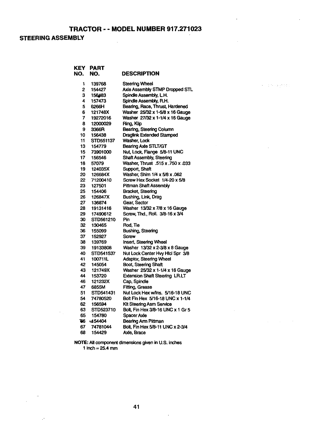 Craftsman 917.271023 manual TRACTOR- Model Number Steering Assembly, KEY Part NO. no 