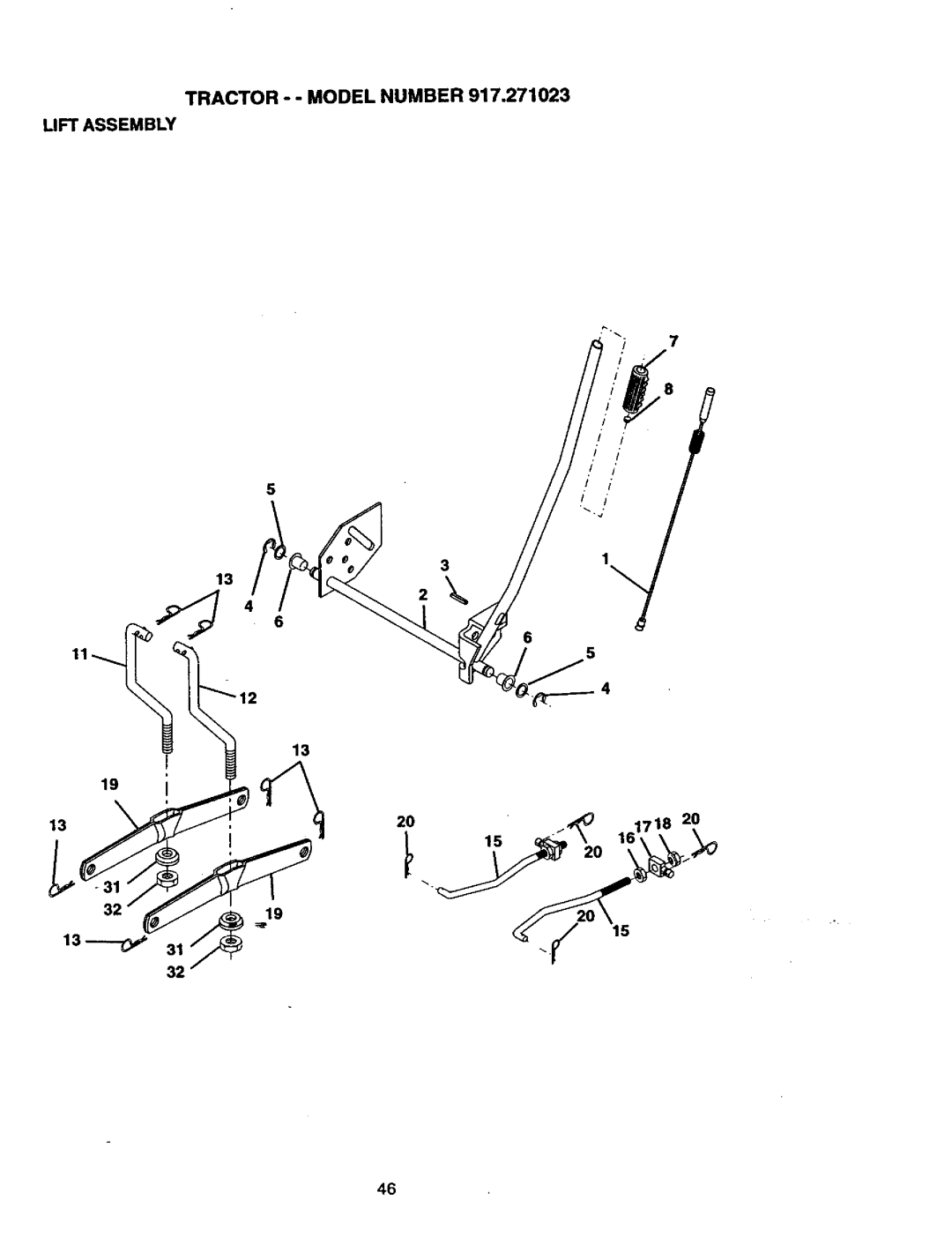 Craftsman 917.271023 manual Tractor - Model Number Lift Assembly 