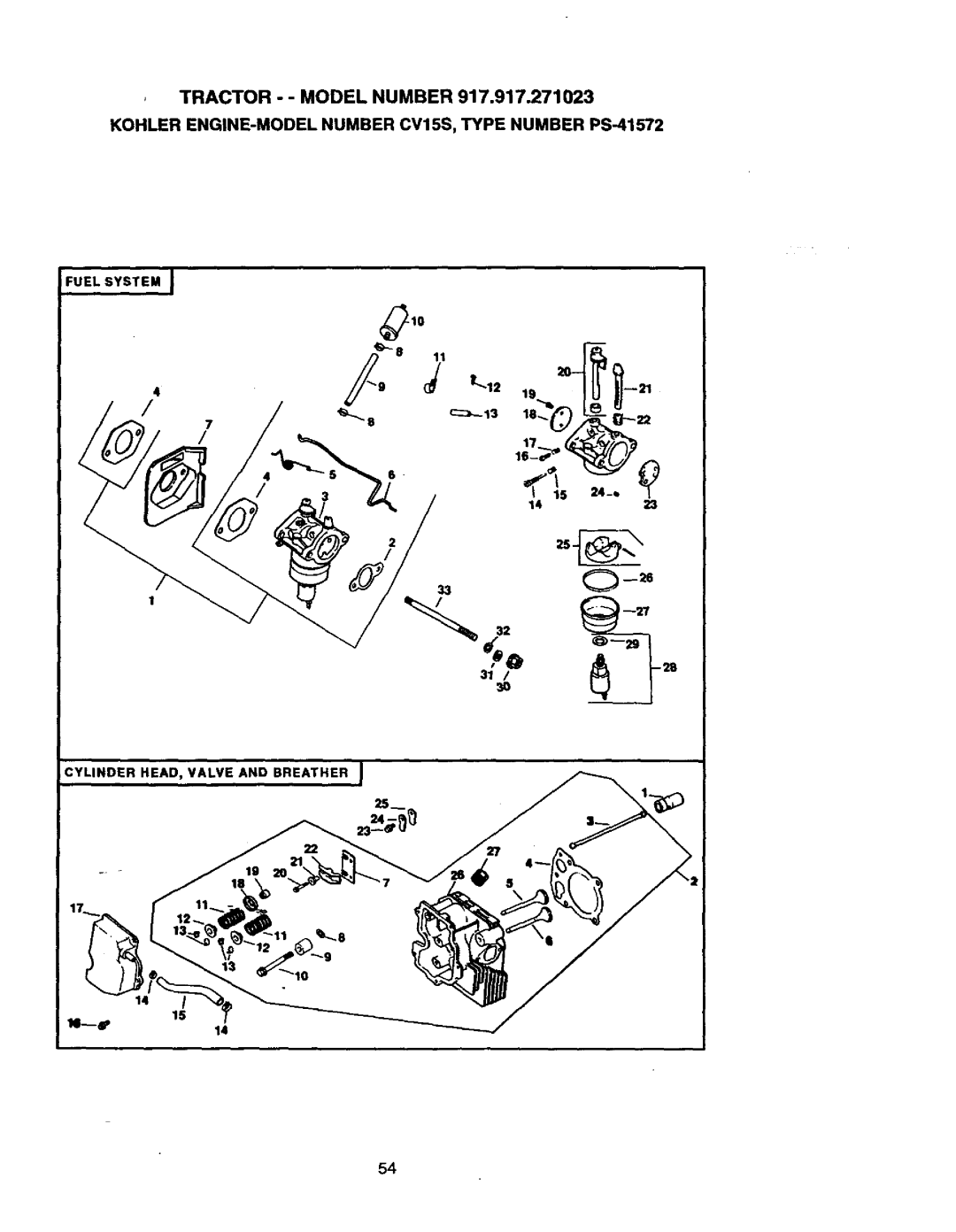 Craftsman 917.271023 manual Fuel System J Cylinder HEAD, Valve and Breather J 