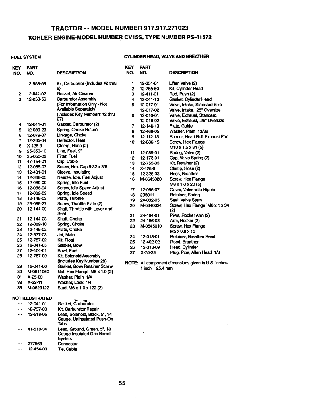 Craftsman 917.271023 manual Valve, Exhaust,.25 Oversize 