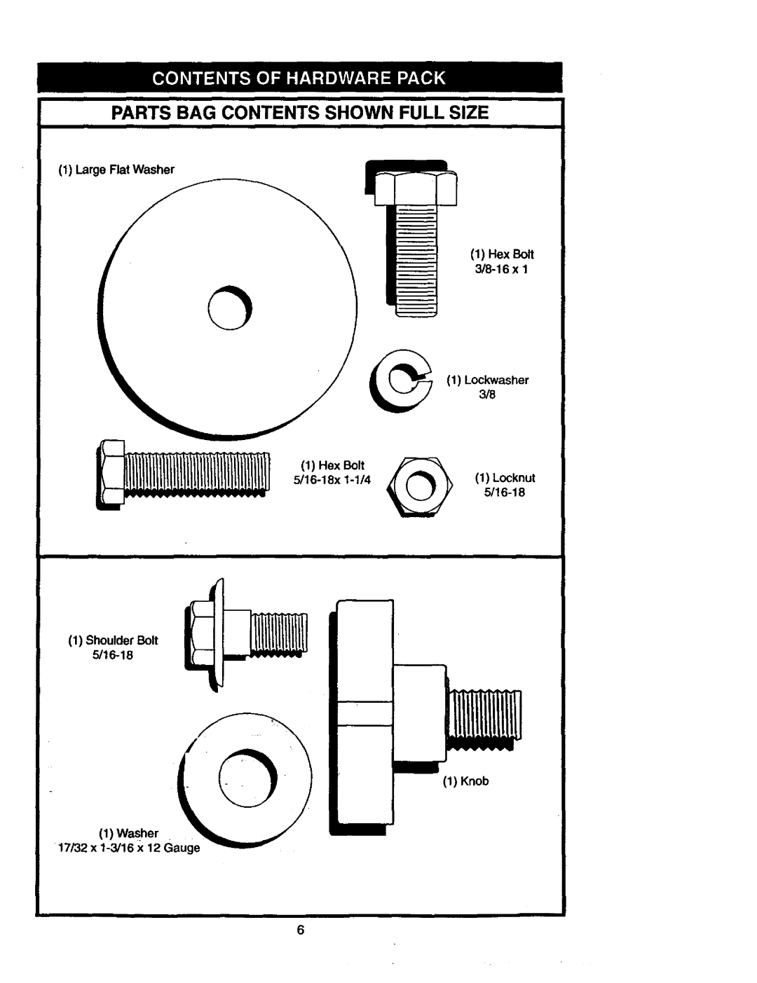 Craftsman 917.271023 manual Parts BAG Contents Shown Full Size 