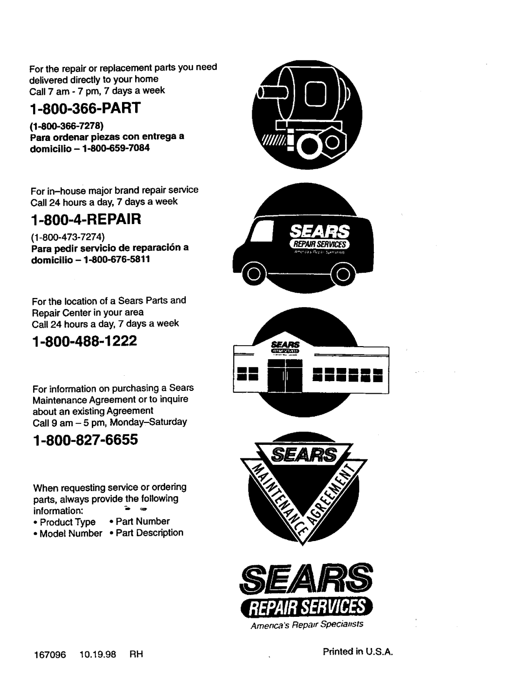 Craftsman 917.271023 manual Part, 10.19.98 