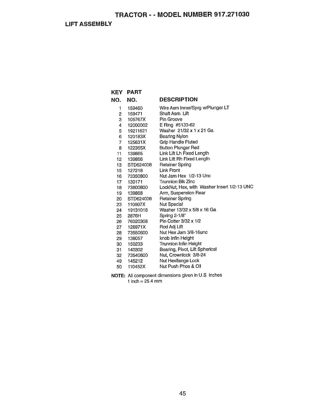 Craftsman 917.27103 owner manual Tractor - Model Number, Lift Assembly 