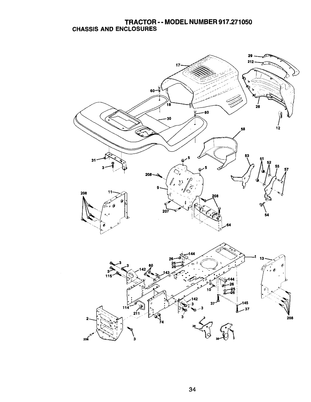 Craftsman 917.27105 manual Tractor - Model Number Chassis and Enclosures, 208 